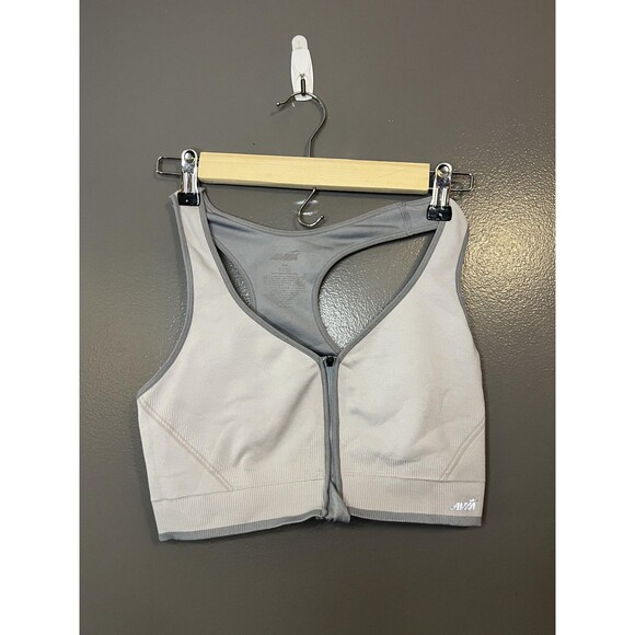 Avia Sports Bra Womens Medium Gray Zip Front Racerback Lightly Lined Seamless - Picture 1 of 5